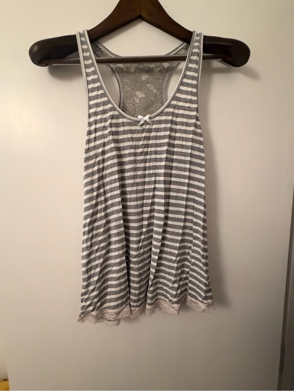 Honeydew Intimates Gray & White Striped Lace-Back Tank